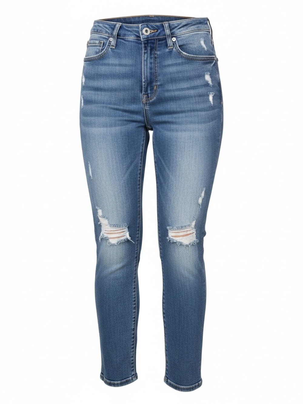 Women's Bayeas light-blue distressed straight/slim-straight jean. Size 27/5